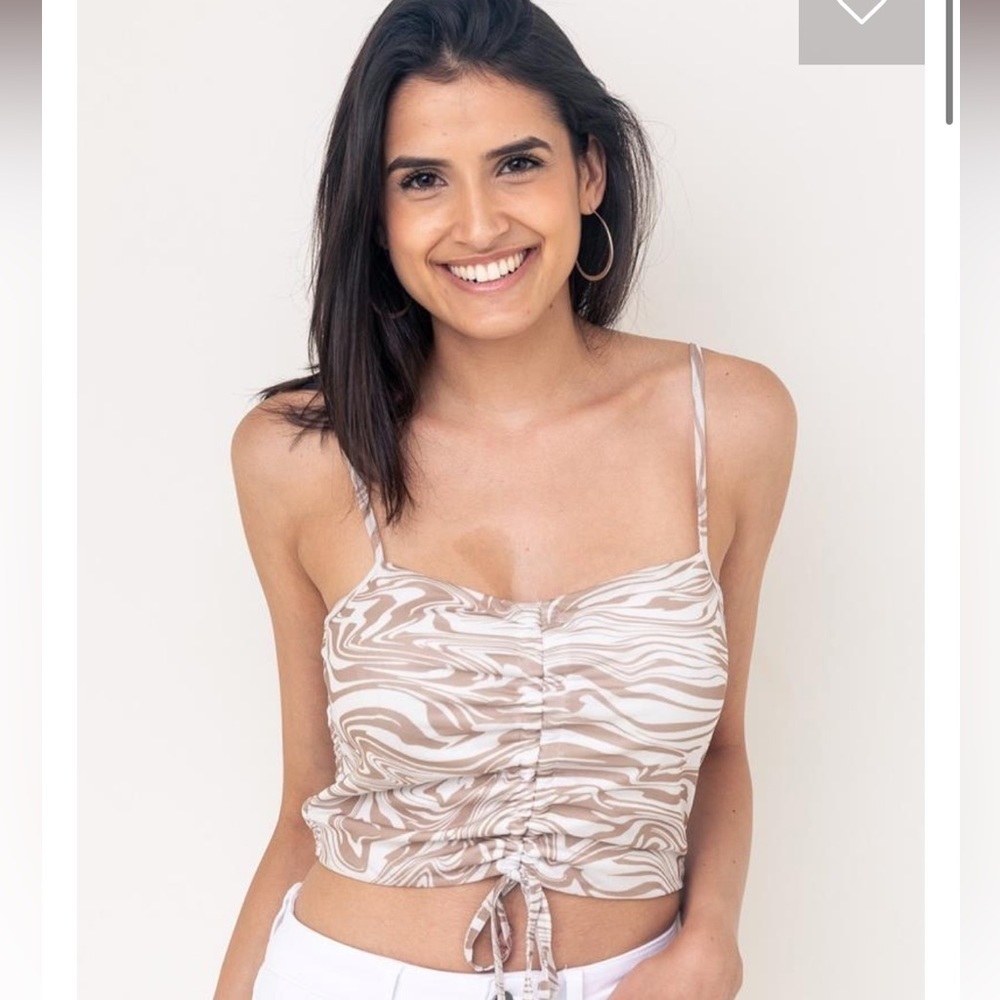Abeline Brown Marble Mesh Ruched Crop Top Tank Y2K Size Small NWT - Picture 2 of 6